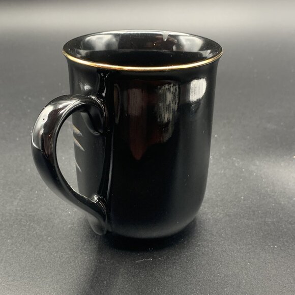 Otagiri Lacquerware Black Set of 4 Mugs Sea Shells Gold Trim - Picture 4 of 6